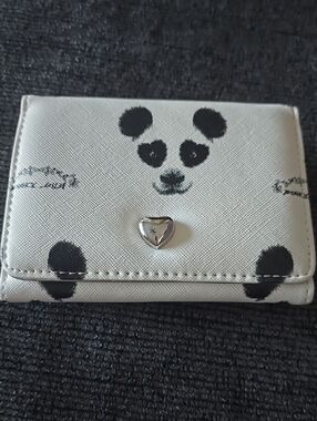 Betsey Johnson White and Black Panda Heart-Clasp Wallet